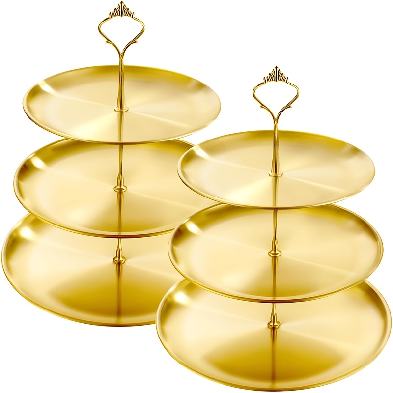TEMU Lot de 2 Présentoirs à gâteau de luxe à étages en acier inoxydable, élégant plateau à desserts, plateau à fruits, centre de table pour fête