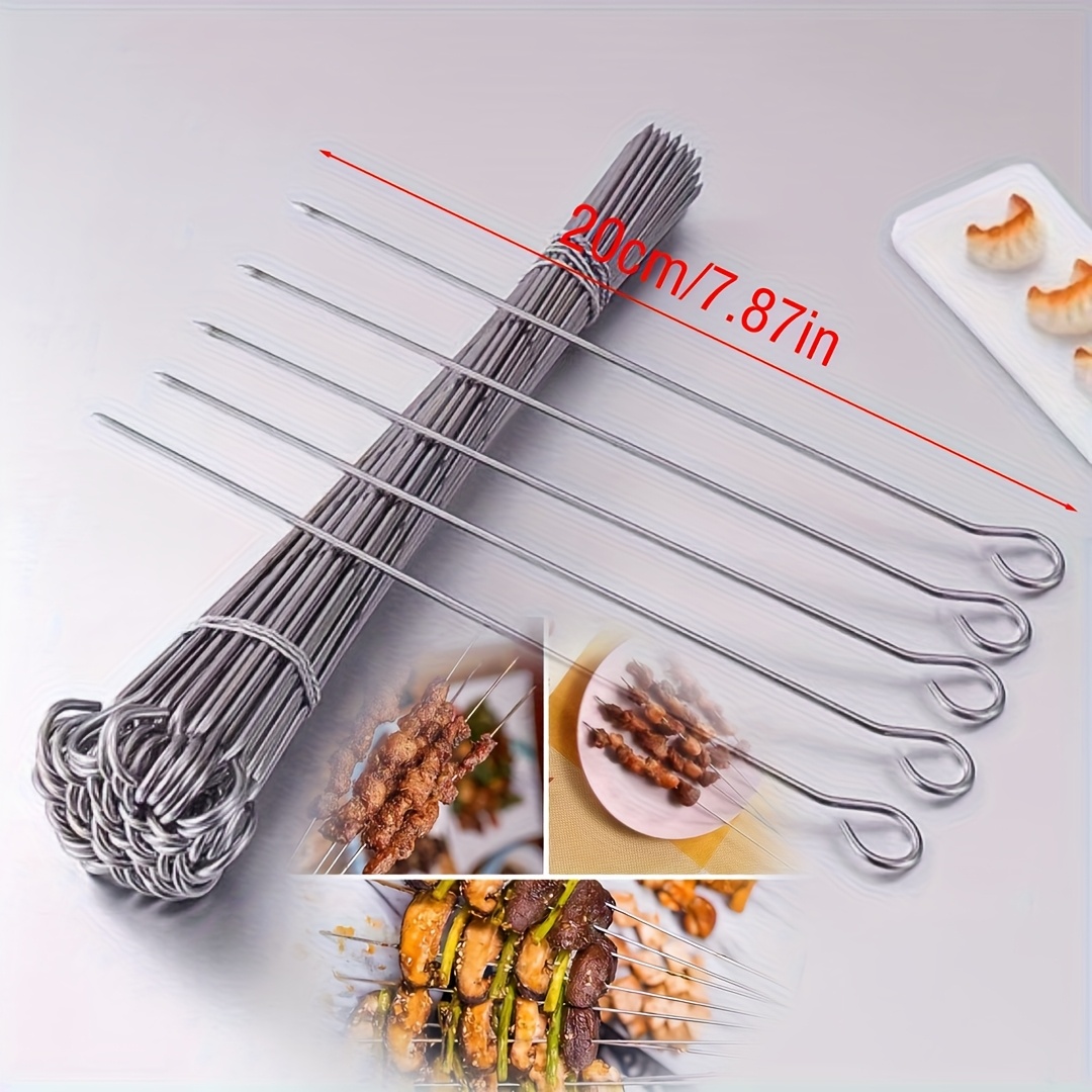 E-shop 30 Stück Edelstahl-Drehringnadeln, wiederverwendbare Grillspieße, Grillstäbchen, Geflügelspangen-Nadeln, Metall-Kebabspieße, Fleischspießringe