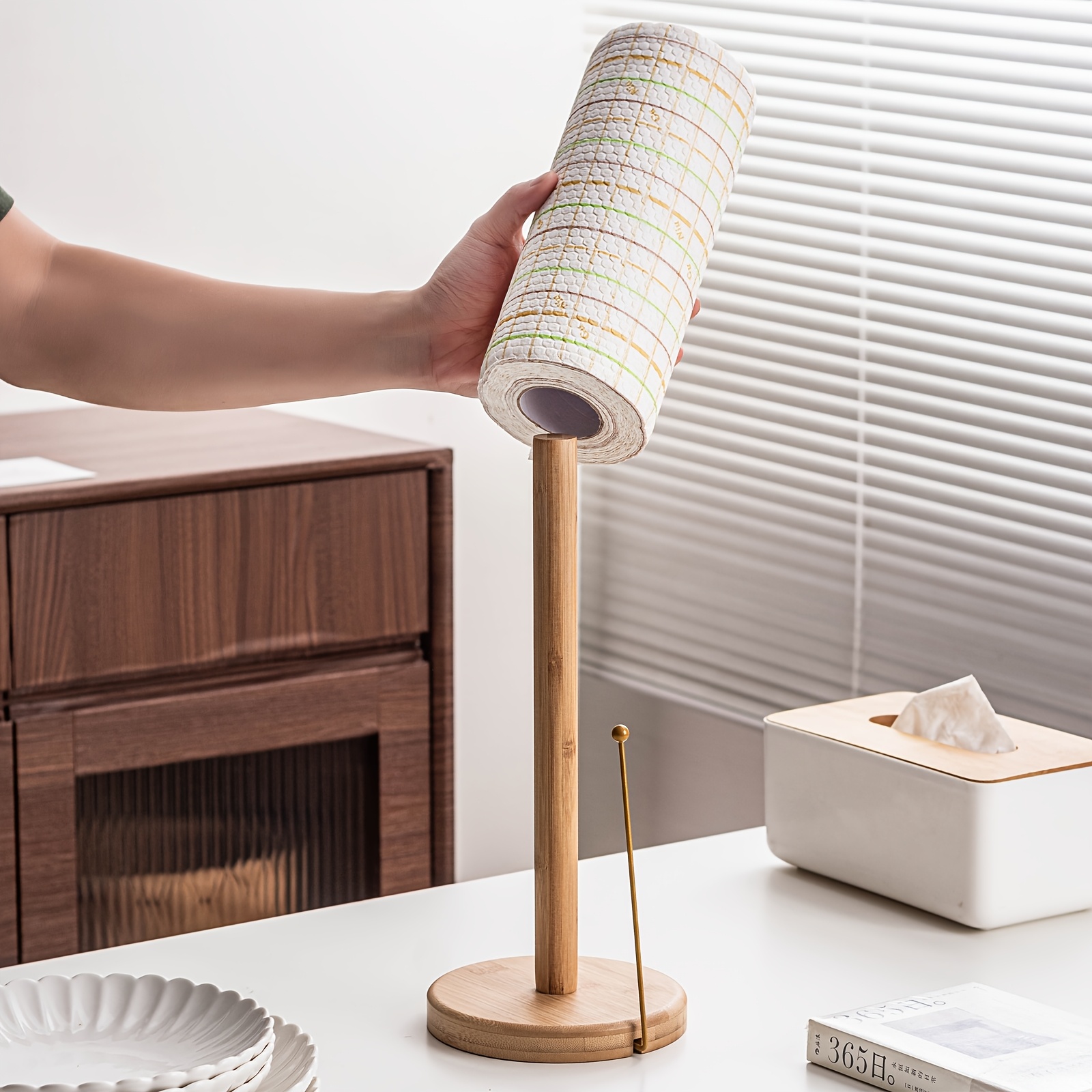 vertical tissue holder kitchen paper towel rack cloth holder cling film rack storage stand storage column upright roll paper holder home use kitchen use Product details 7