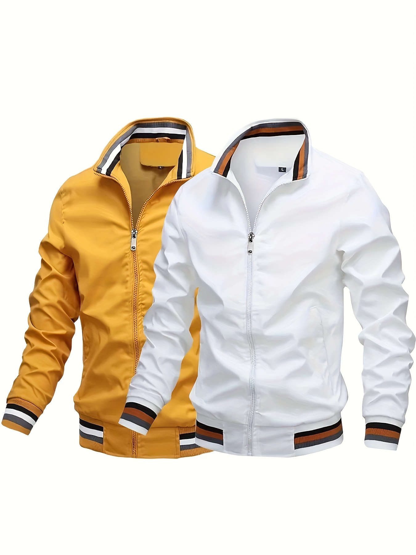 2 pack mens classic   jackets retro stand collar zip up windbreaker casual polyester outerwear for hiking outdoor activities long sleeve solid color regular fit adult sizes 0