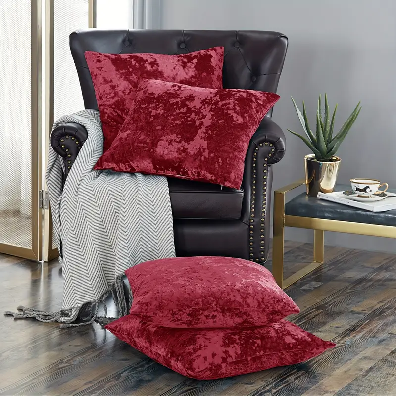4pcs crushed velvet fuzzy soft decorative throw pillow covers set with double sided no insert stylish cushion cover for sofa couch chair living room bedroom decor Product details 1