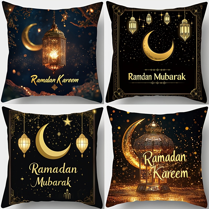 TEMU Set Of 4, Ramadan-themed Pillow Covers Featuring A Delicate Design Of A And Stars, Cozy And Stylish, Measuring 17.72 Inches By 17.72 Inches,