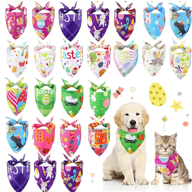 

30-pack Bunny Pattern Dog Bandanas - Adjustable Polyester Bibs, Hand Washable, Woven, For Small To Large Breeds, Seasonal Pet Scarves For Halloween & Easter