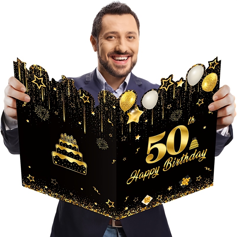 

Elegant Black & Golden 50th Birthday Half-fold Greeting Card - Party Decorations & Gifts