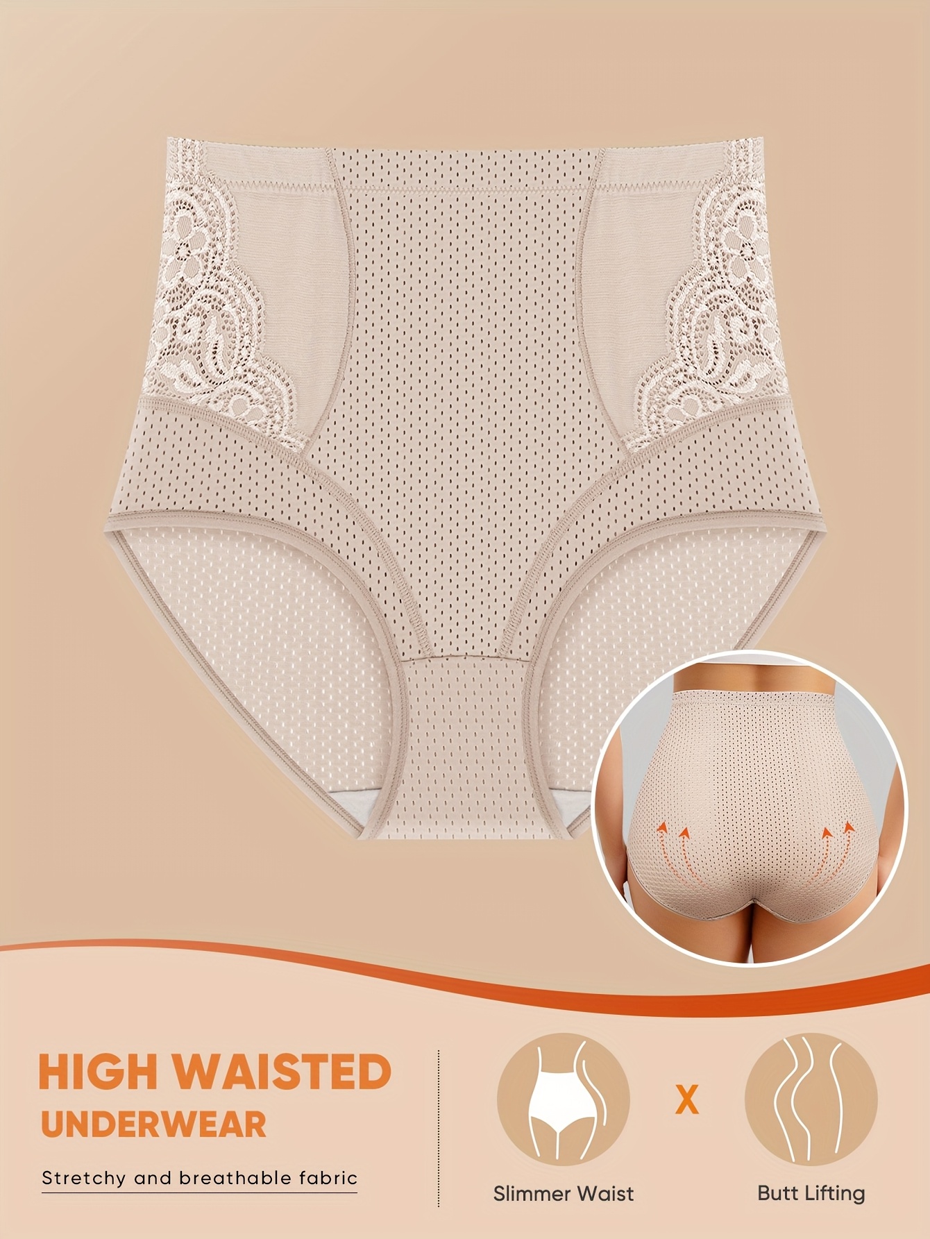MIOTAN Women's High-Waist Tummy Control Shapewear Panties, 1XL-5XL, Breathable Mesh Lace Design, Grey, Comfort Fit for Casual Attire, Tummy Control Underwear, MIOTAN