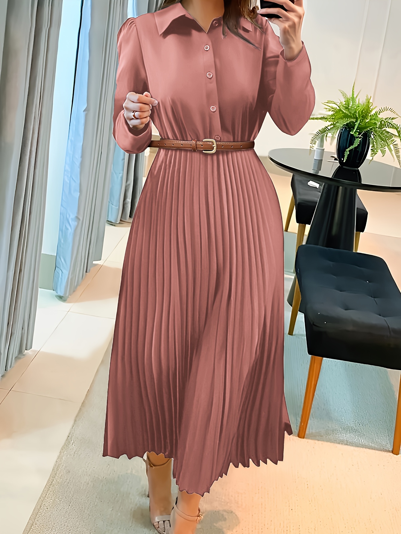 womens elegant a line midi dress pleated detail adjustable - Temu Oman