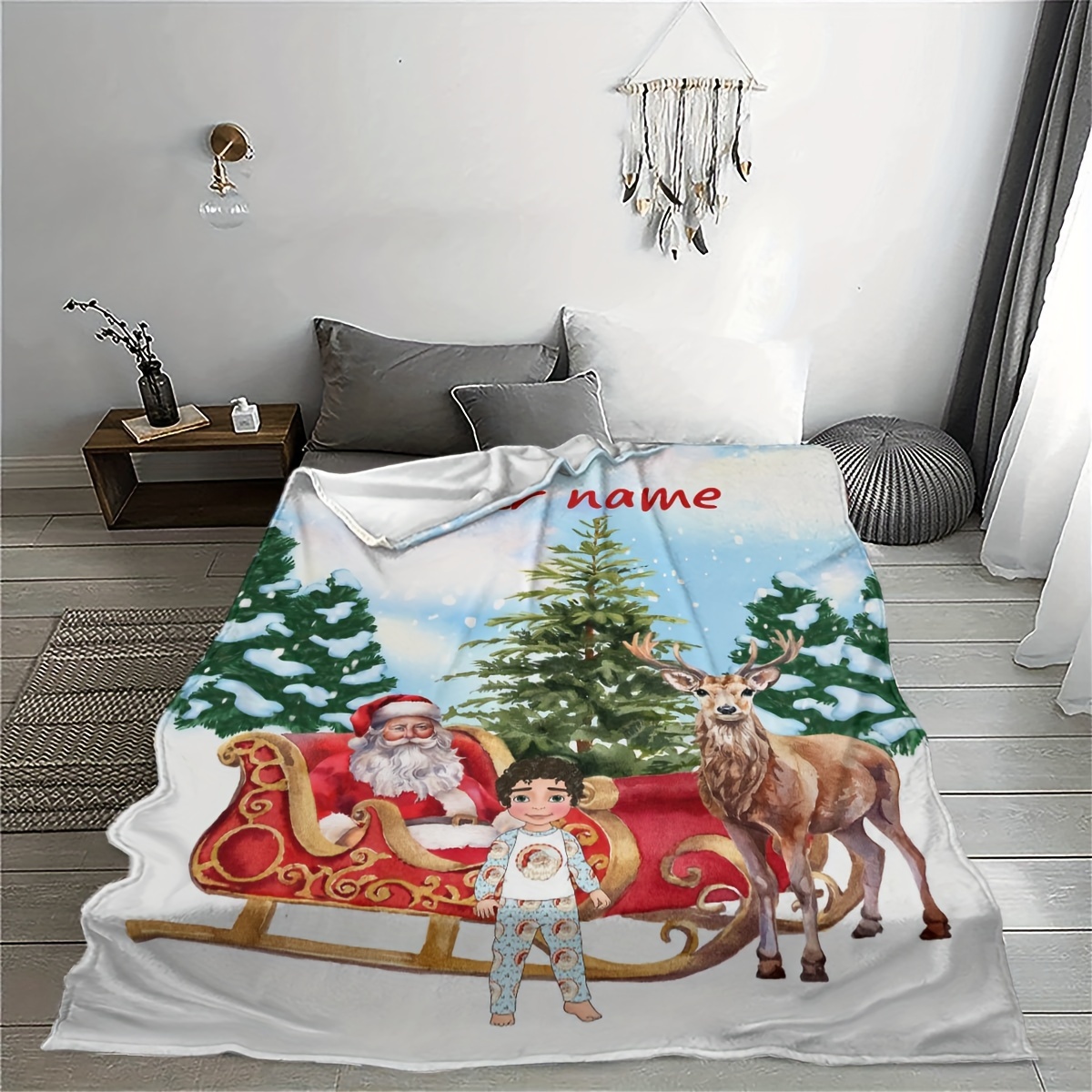 customizable christmas style fleece throw blanket warm cozy polyester flannel multifunctional decorative blanket for   contemporary   print knitted polyester lining mixed colors 200 250    details 3