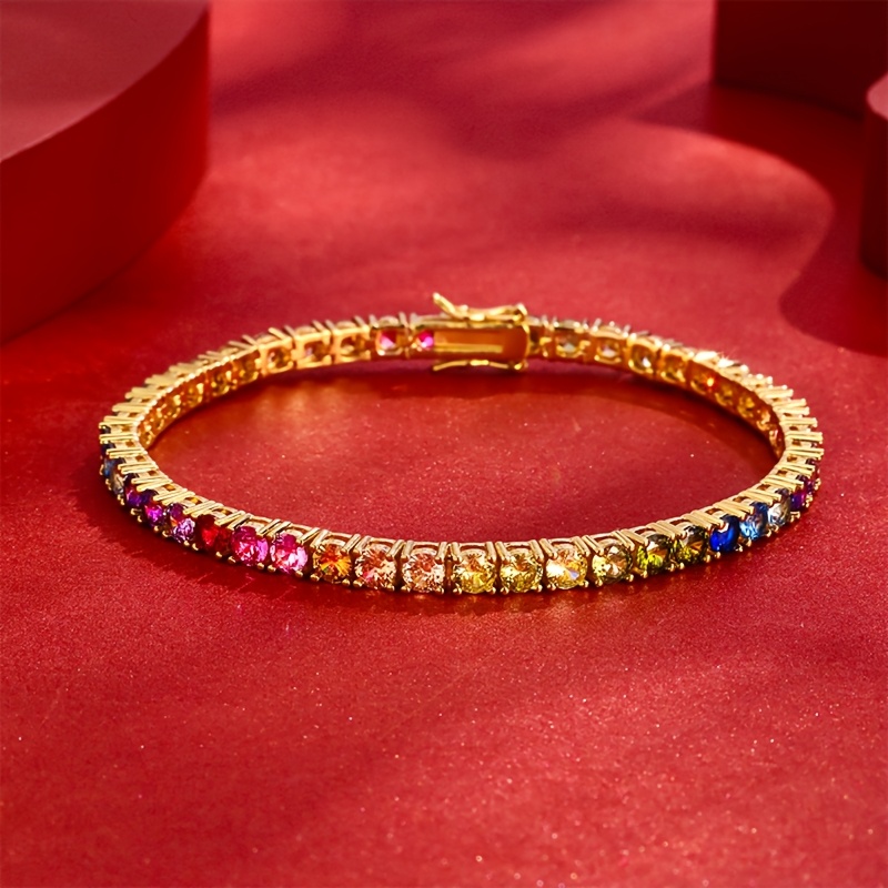 Image of 925 Silver, Women's Bracelet Inlaid With Colorful Moissanite, Fashionable And Elegant, For Christmas, Valentine's Day, Mother's Day