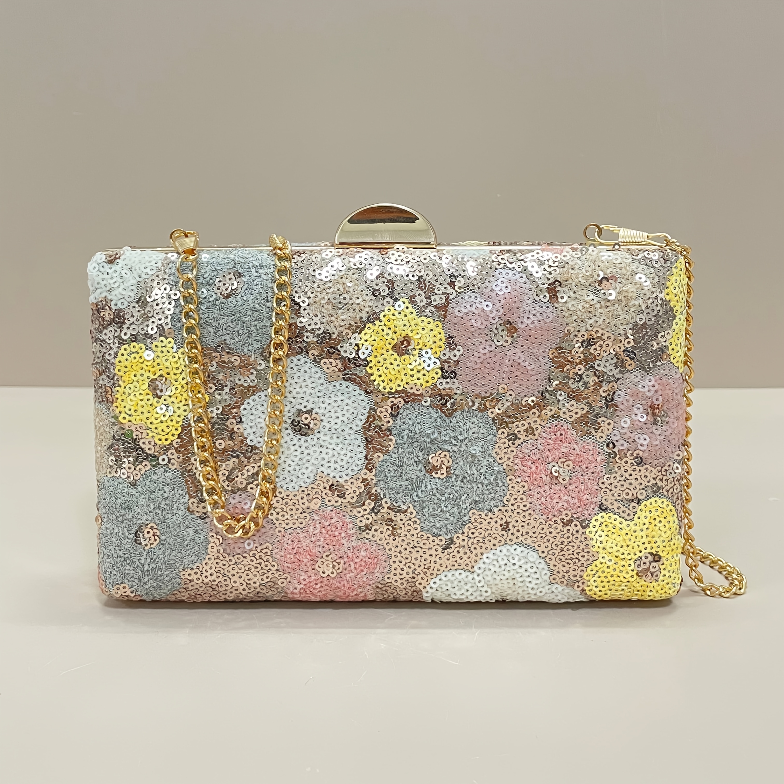 E-shop Pailletten-Blumen Clutch | Leuchtend rosa Abendtasche mit abnehmbarem Ketten-Umhängeband, ideal für Damen, Studentinnen und Büroangestellte
