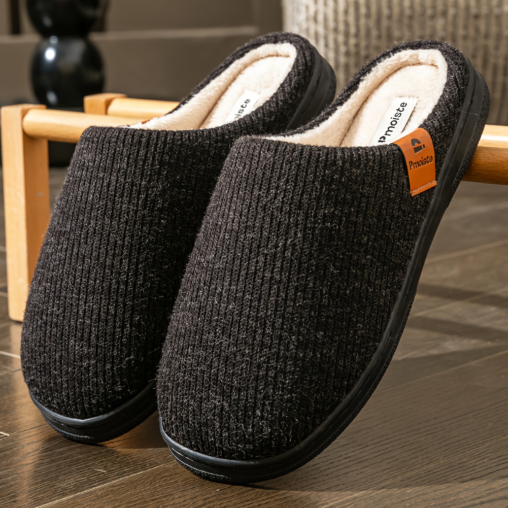 Image of Pmoiste Winter Slippers Men Memory Foam Sole Warm Soft Bedroom Slippers Non-slip Comfortable Indoor Outdoor Footwear