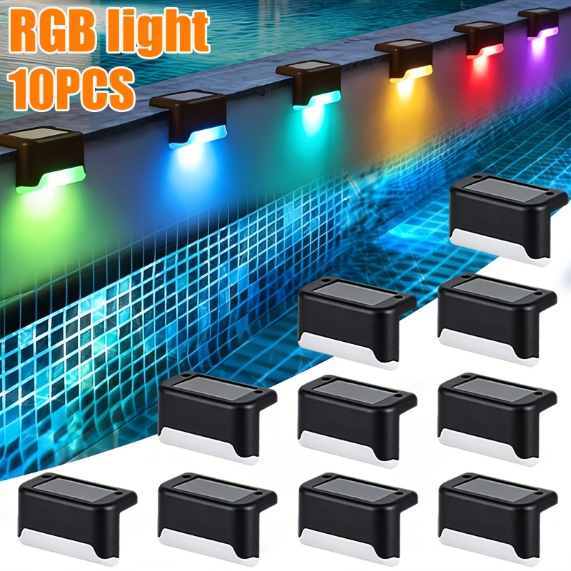 TEMU Warm White And Multicolor Optional Solar Step Lights, Ip55, 2 Installation Ways, Auto On At Night, 8h Working Time. Perfect For Pool, Deck, Yard