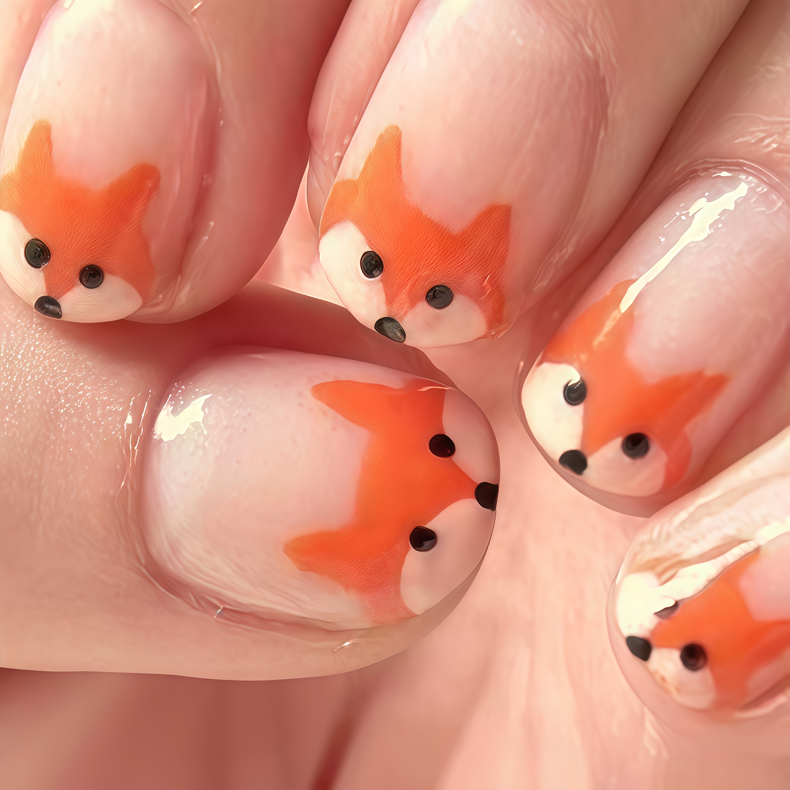 TEMU 24pcs Nail Art Cute Press-on Nails Cartoon Nude Pattern Removable Daily All-match Nail Stickers Decorative Nails