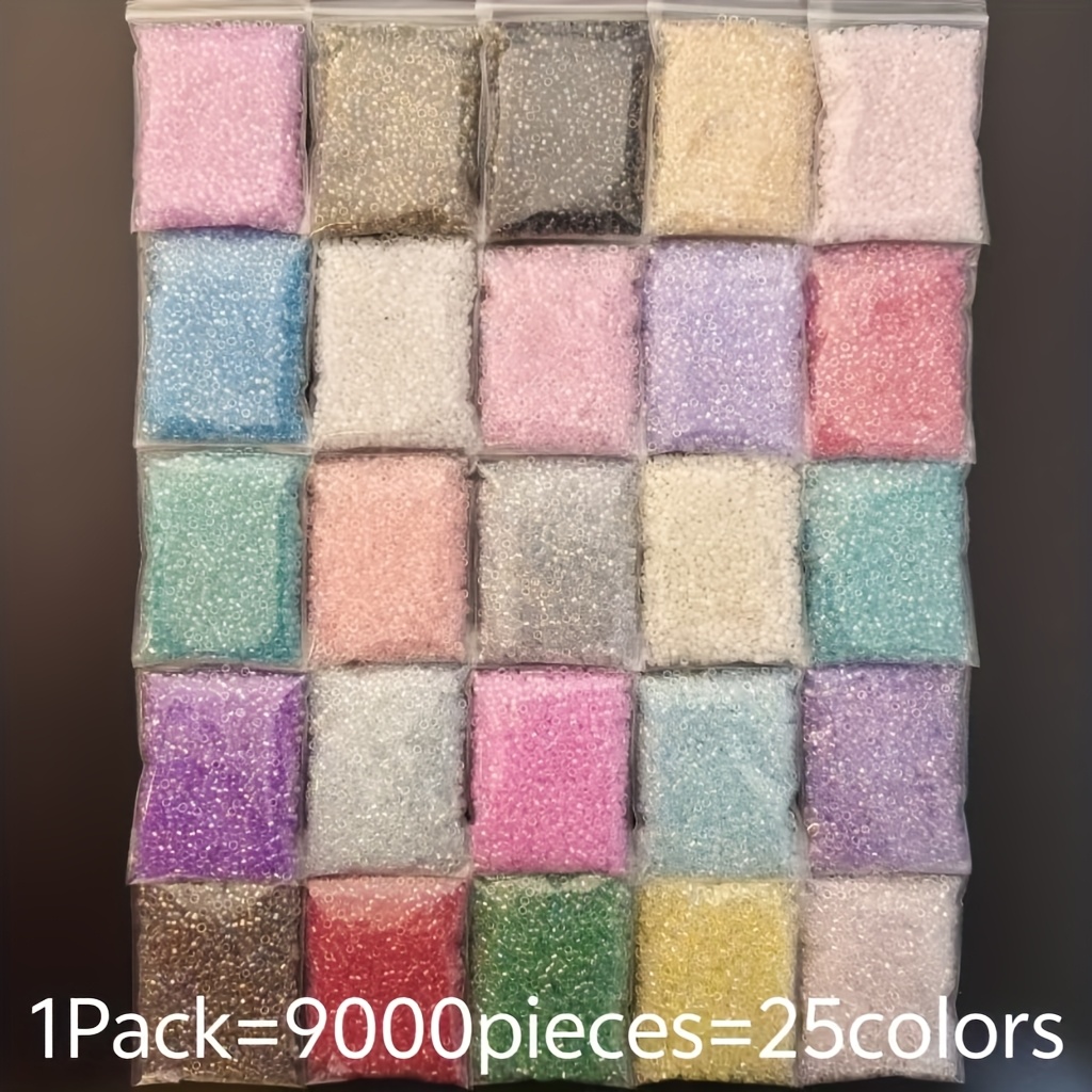 E-shop 9000 Stück glatte Glas-Perlen zum Sticken in 25 Farben, und Beige, für Schmuckherstellung, Armbänder, Kleidung und Bastelzubehör, ein ideales