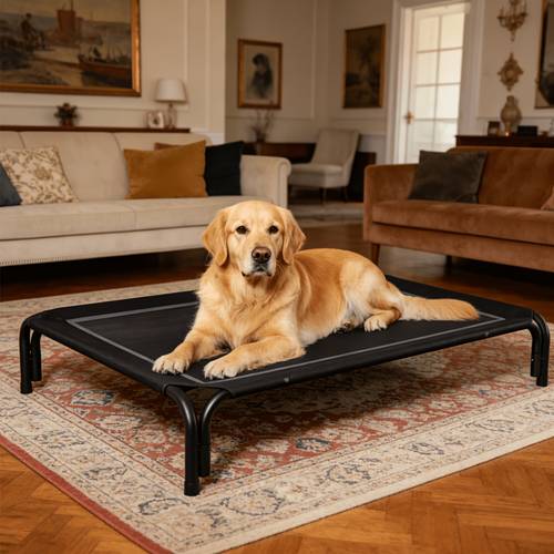 elevated dog bed raised outdoor dog cot for extra large dogs installation requires no tools frame with washable cooling breathable mesh anti slip feet ultra sturdy indoor pet bed black dark grey dark blue