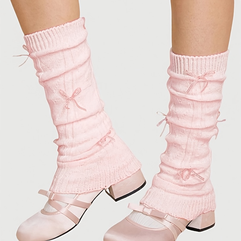 TEMU Pair Of Women's Adorable Theme Pink Sparkly Bow Ballet White Heart-shaped Leg Warmers, Use
