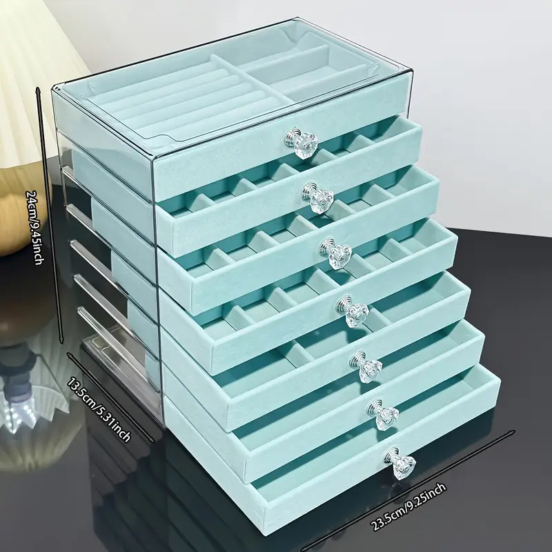 1pc elegant 7 layer large capacity jewelry organizer box with soft flannel lining light blue plastic storage case for bracelets necklaces earrings rings multi compartment design with secure clasp closure classic octagonal shape for vanity or desk jewelry boxes desktop organizer elegant organizer fabriclined drawers jewelry boxes Product details 2
