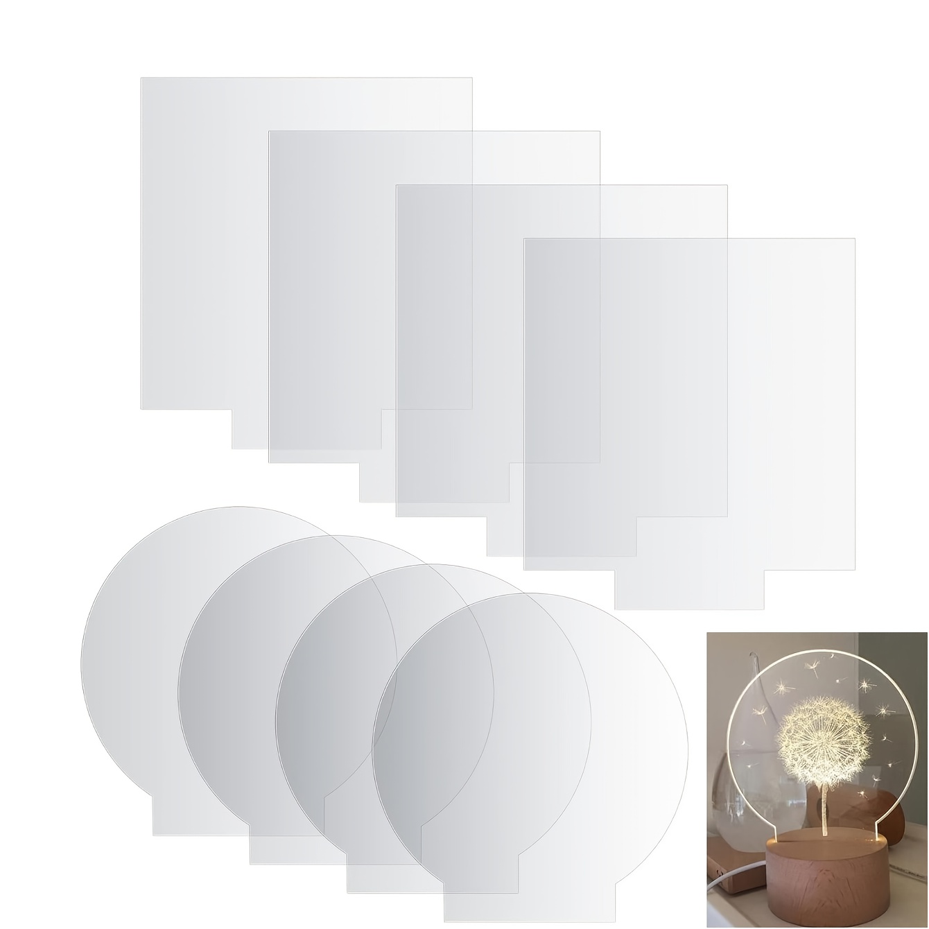 E-shop 8-teiliges transparentes Acrylplatten-Set - 4 5,9-Zoll-Rundplatten, 4 5,9-Zoll-Quadratglas - Transparente Kunststoff-Decke Bastel Logo Board