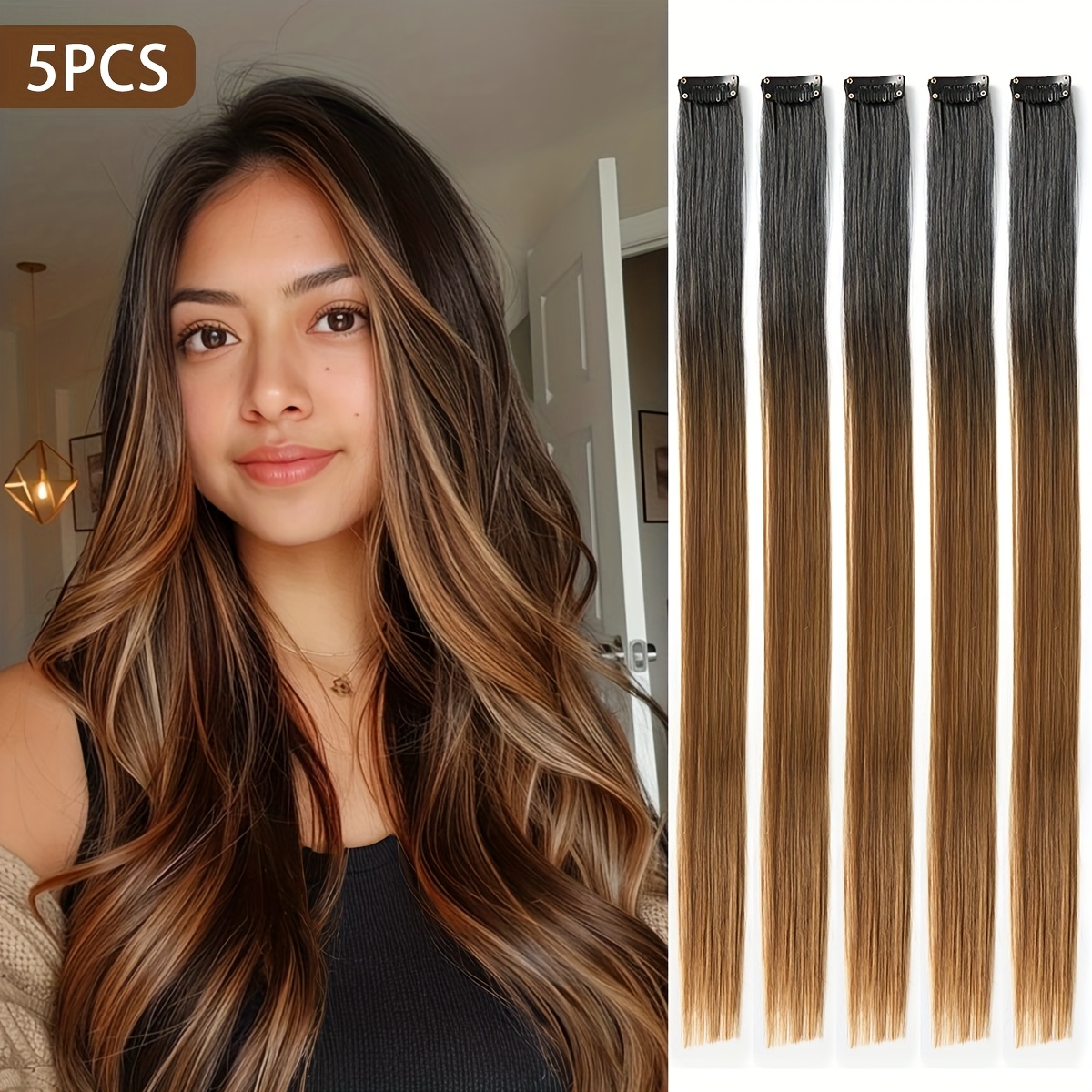 E-shop 5er-Set Halloween-Party und Weihnachtstag Synthetische Verlängerungsklammern Haar 20 Zoll Rot Blau Grau Mehrfarbig Bunte Clip-In