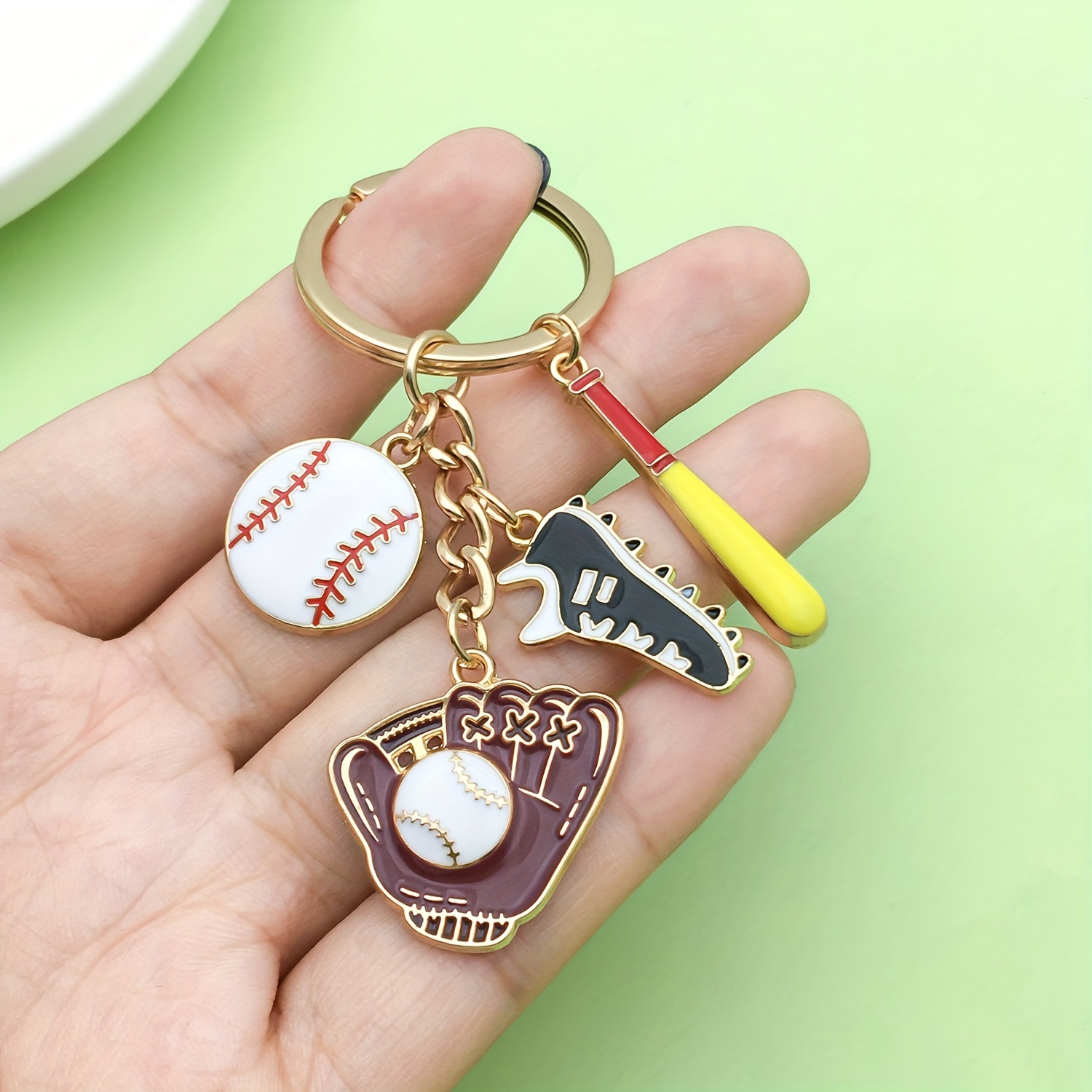 

Sporty Baseball Charm Keychain: Baseball, Bat, And Glove - - Zinc Alloy, Sporty Style, - Unisex Gift