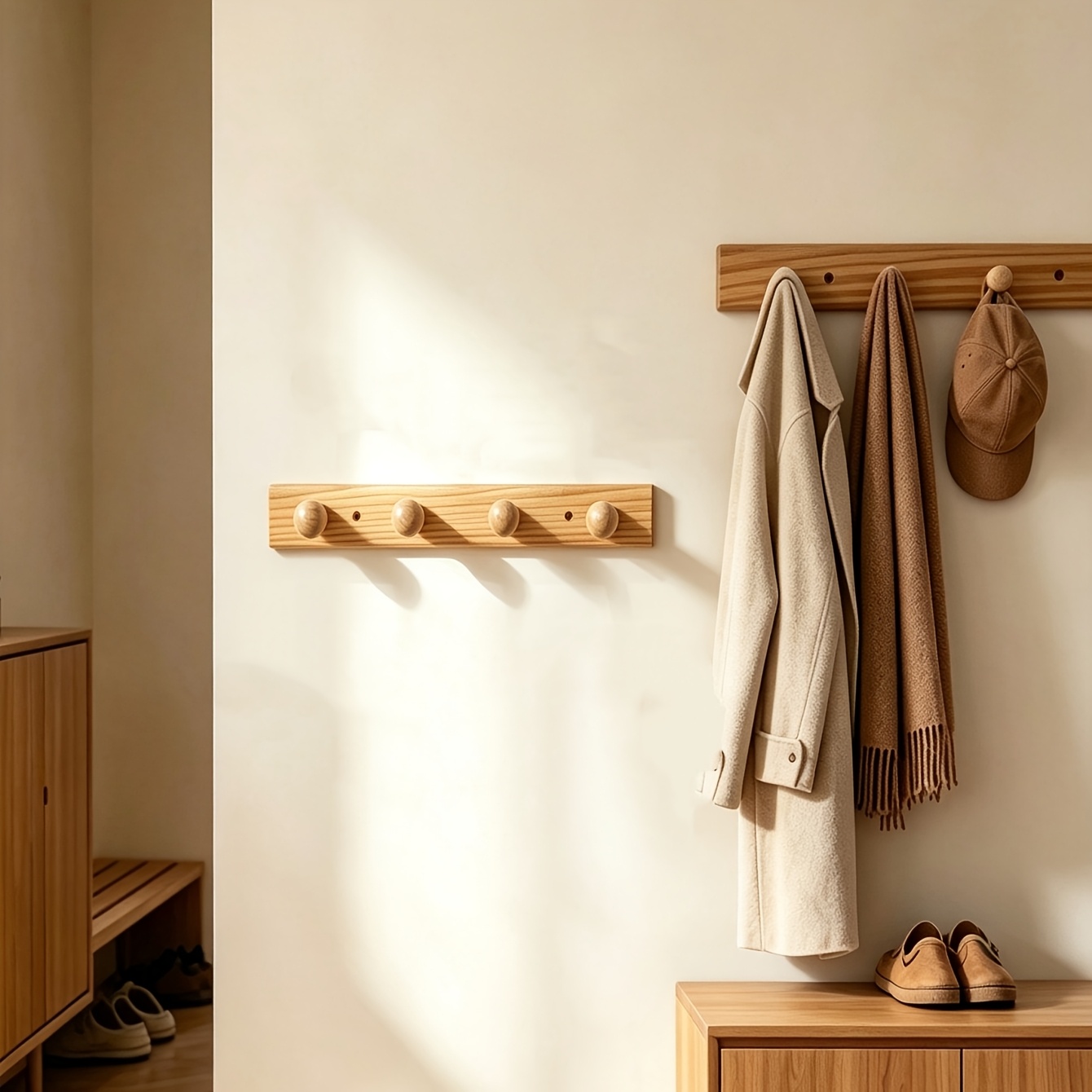 TEMU Wooden Coat Rack Wall Mount, Wooden Hooks For Wall, Painted End, Entry/bath/bed, Hanging Backpack Coat Towel Hat