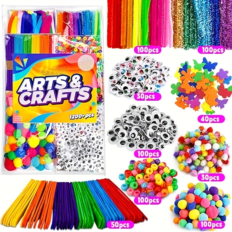 Image of Over 650pcs Of Arts And Crafts Materials Including A Tutorial Video, Self-adhesive Wiggle Googly Eyes, Pipe Cleaners, Foam Stickers, Pom Poms, And Sticks, Perfect For Crafting Birthday Gifts