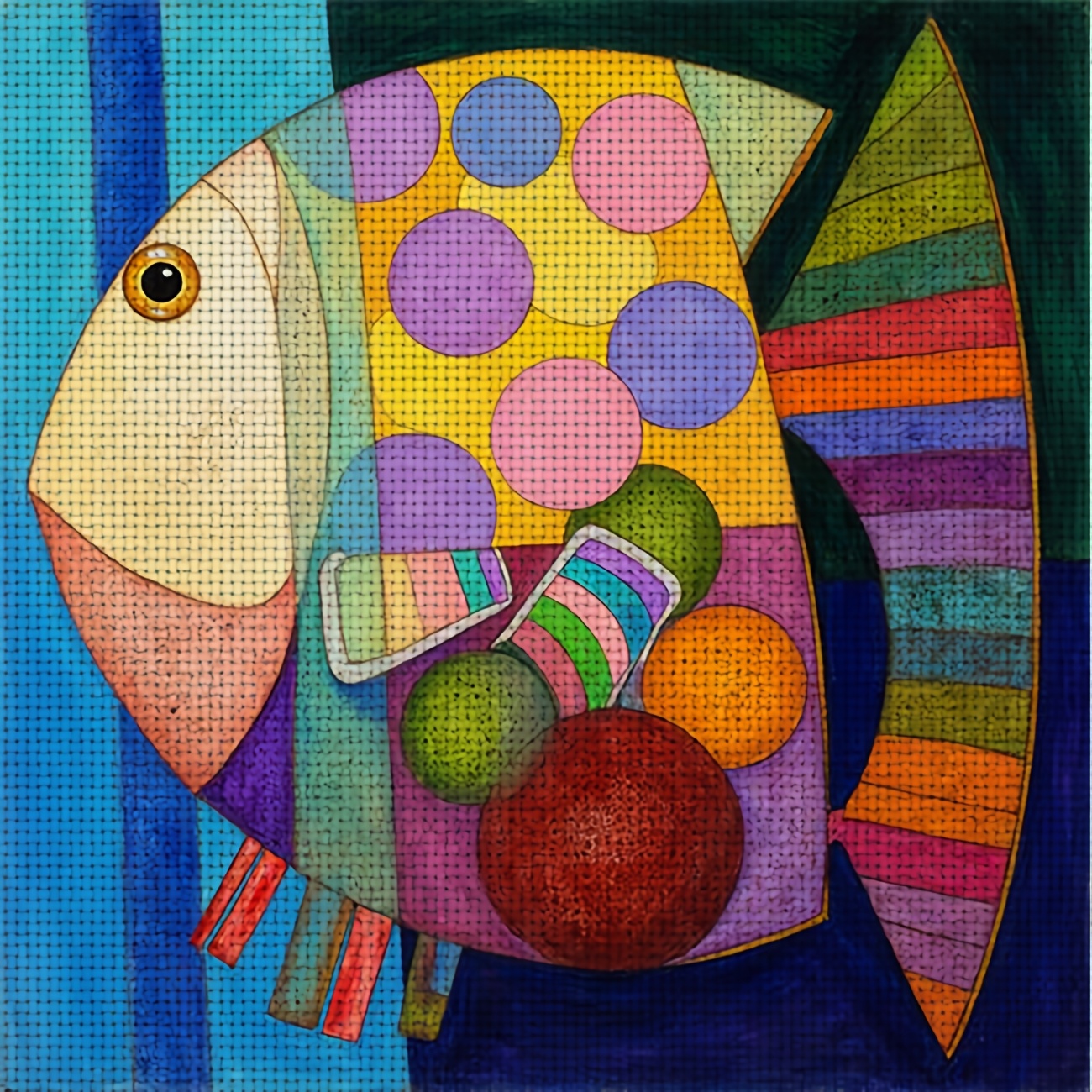TEMU Kit de point de croix imprimé à soi-, 1 pièce, cadre, avec le motif « Peinture décorative de poisson et coloré ». Parfait pour un moment de