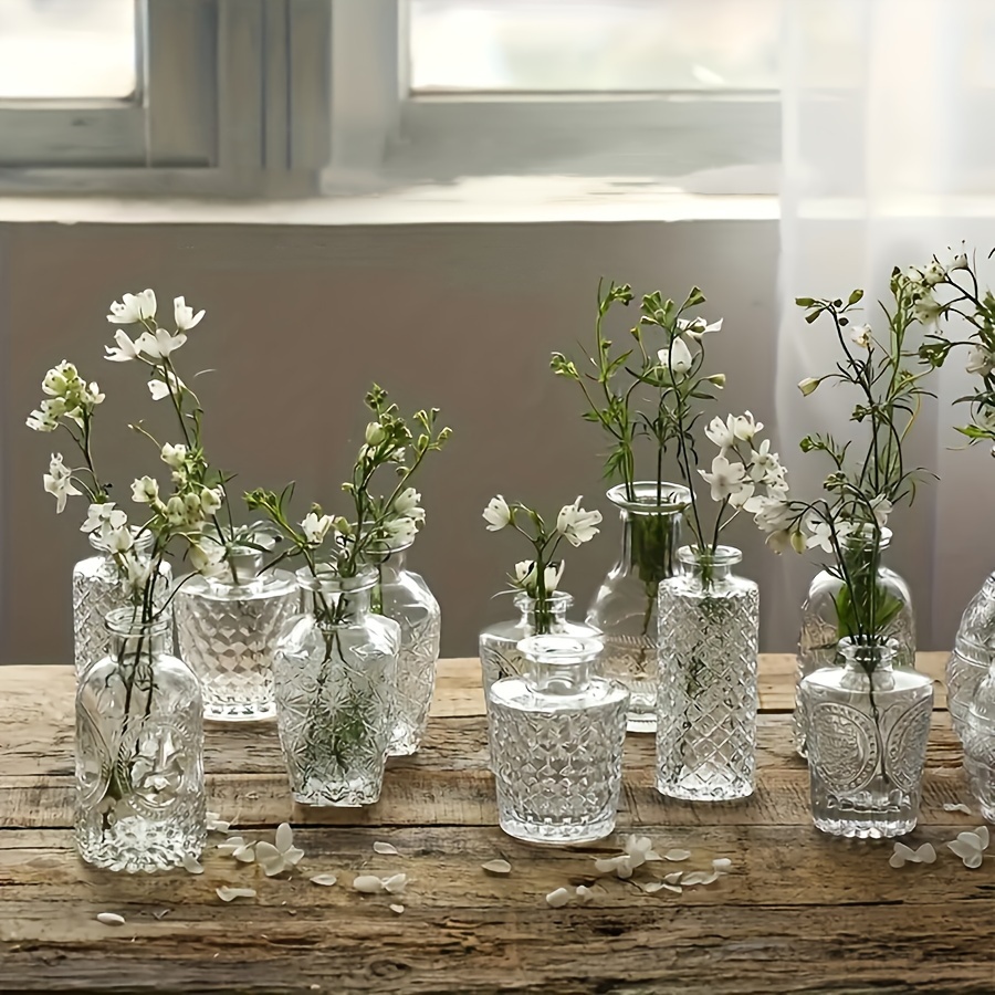 10 20pcs transparent simple relief   vase set suitable for wedding home dining table party decoration glass vase 5