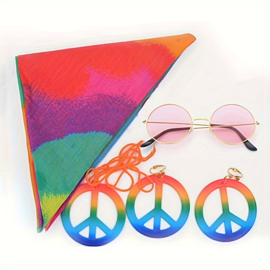 Hippie Costume Set 60's Style Circle Glasses Peace Sign - Temu