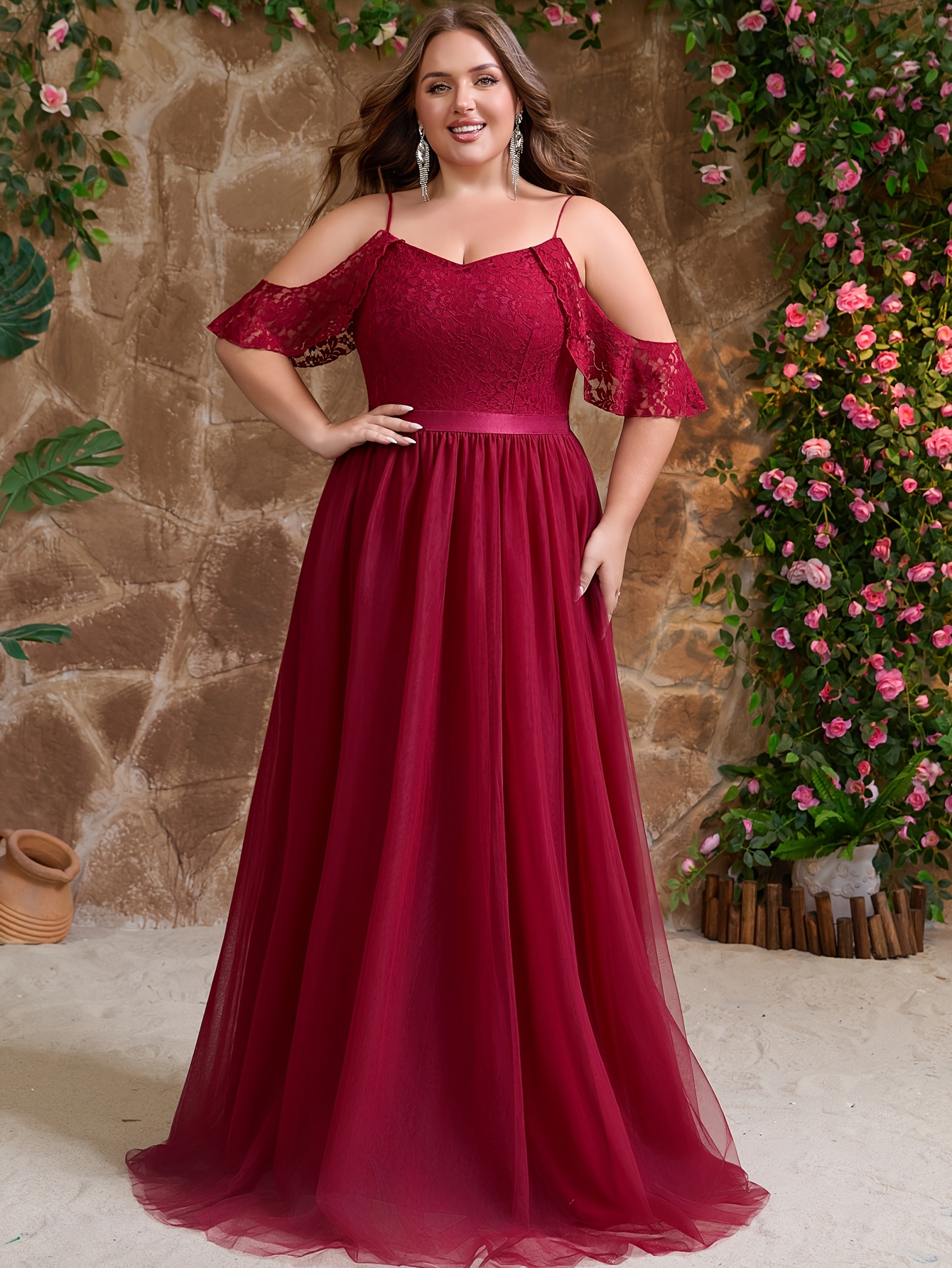 plus size plus size womens lace mesh evening gown mothers - Temu Oman