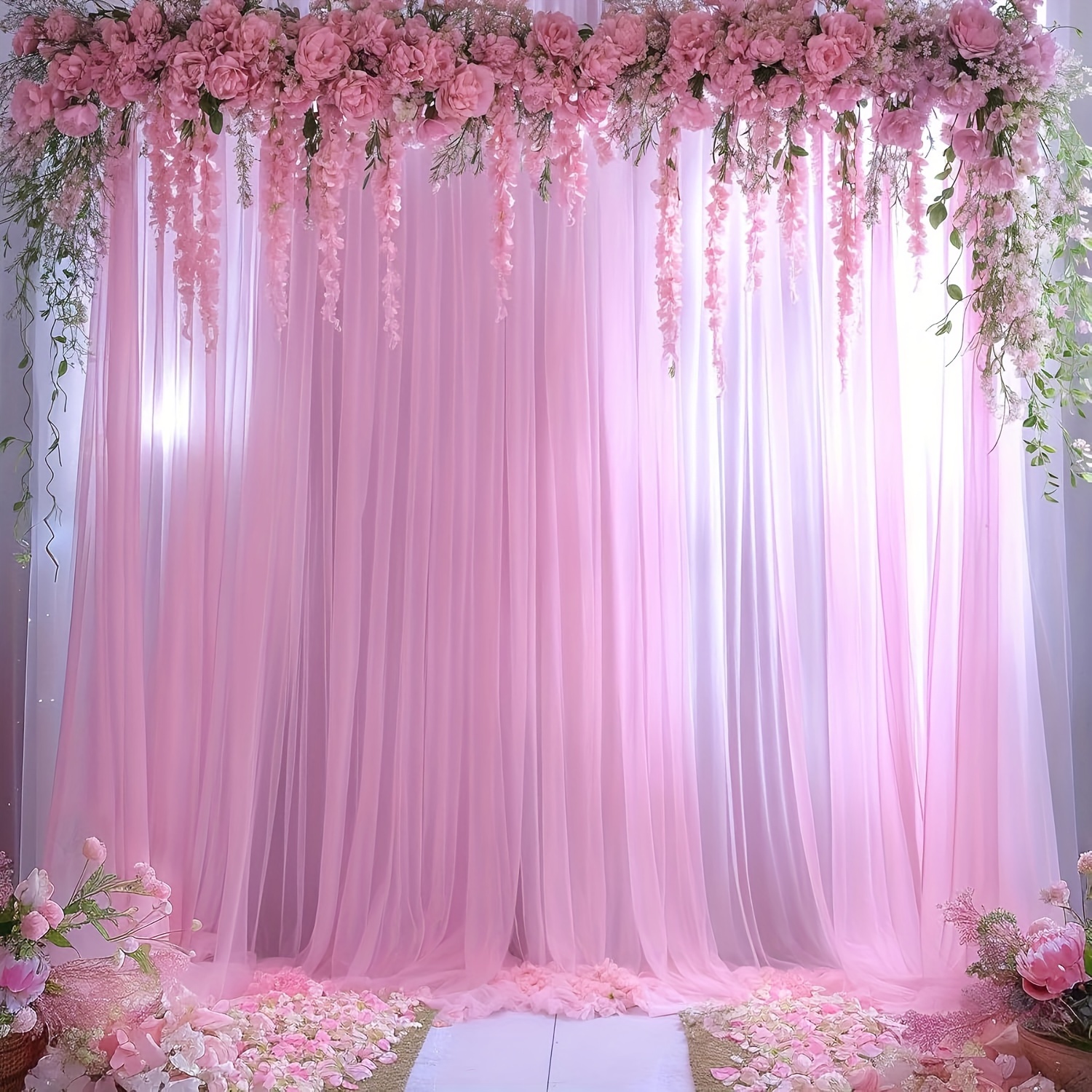 

Elegant 197 Inch X 63 Inch Wedding Arch Backdrop - Soft Pink Tulle Fabric For Ceremonies, Parties, And Events - No Feathers Included