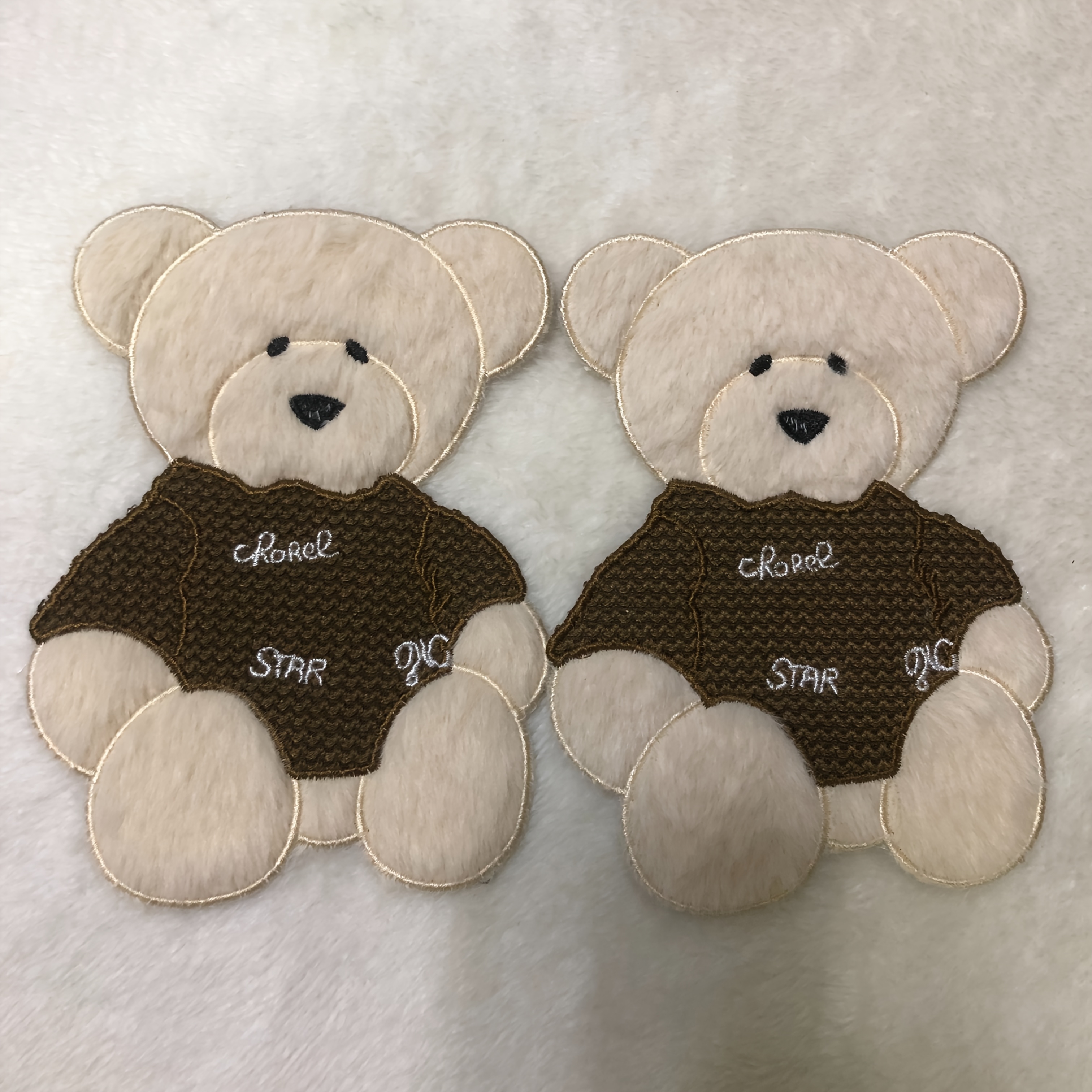 TEMU 2 Large-sized Dark Brown Plush Embroidered Bear Appliques, High-quality Computer-embroidered Accessories Without Adhesive Backing, Decorating