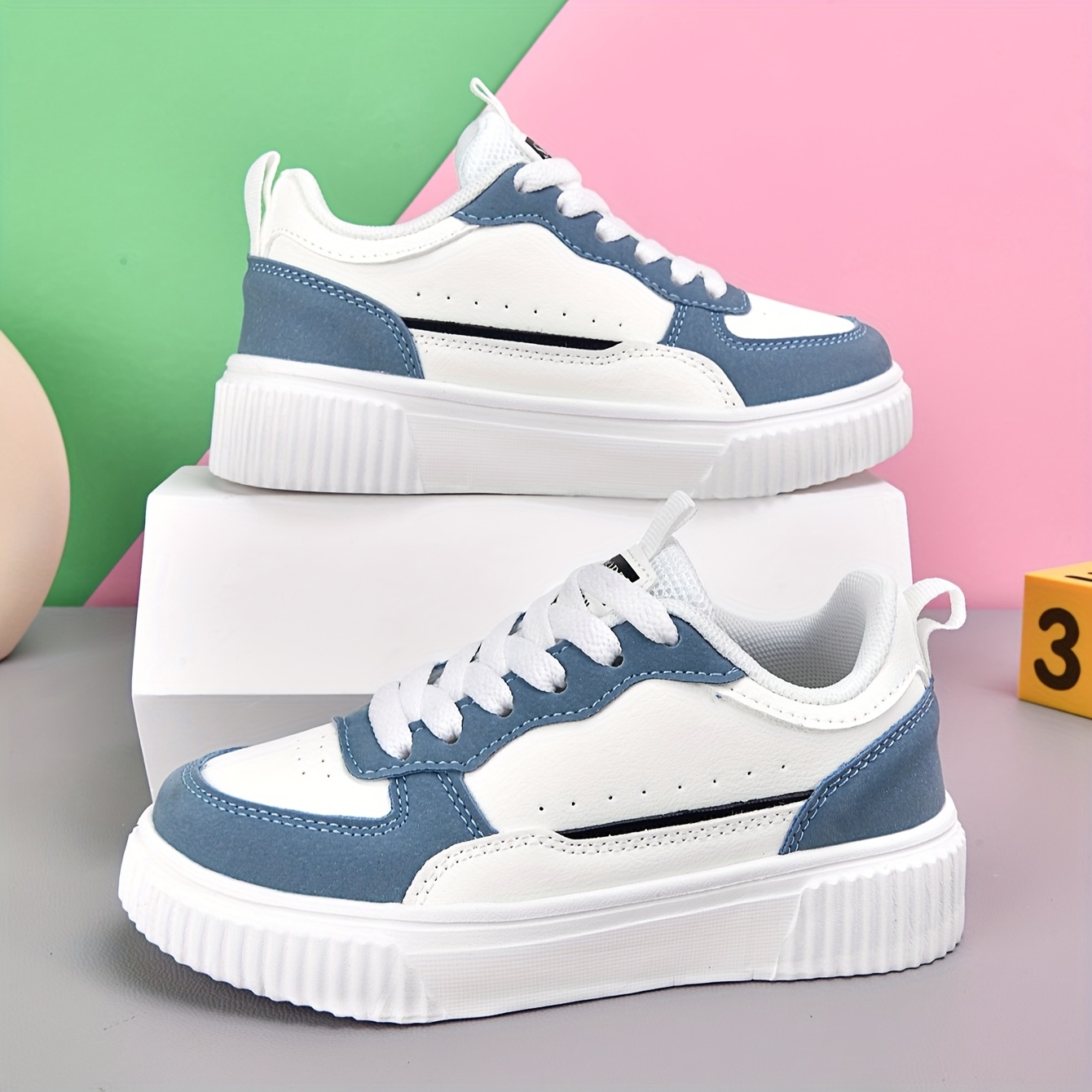low top walking tennis sneakers breathable pu upper cushioned eva sole lace up casual shoes for boys girls white tennis shoes Product details 0