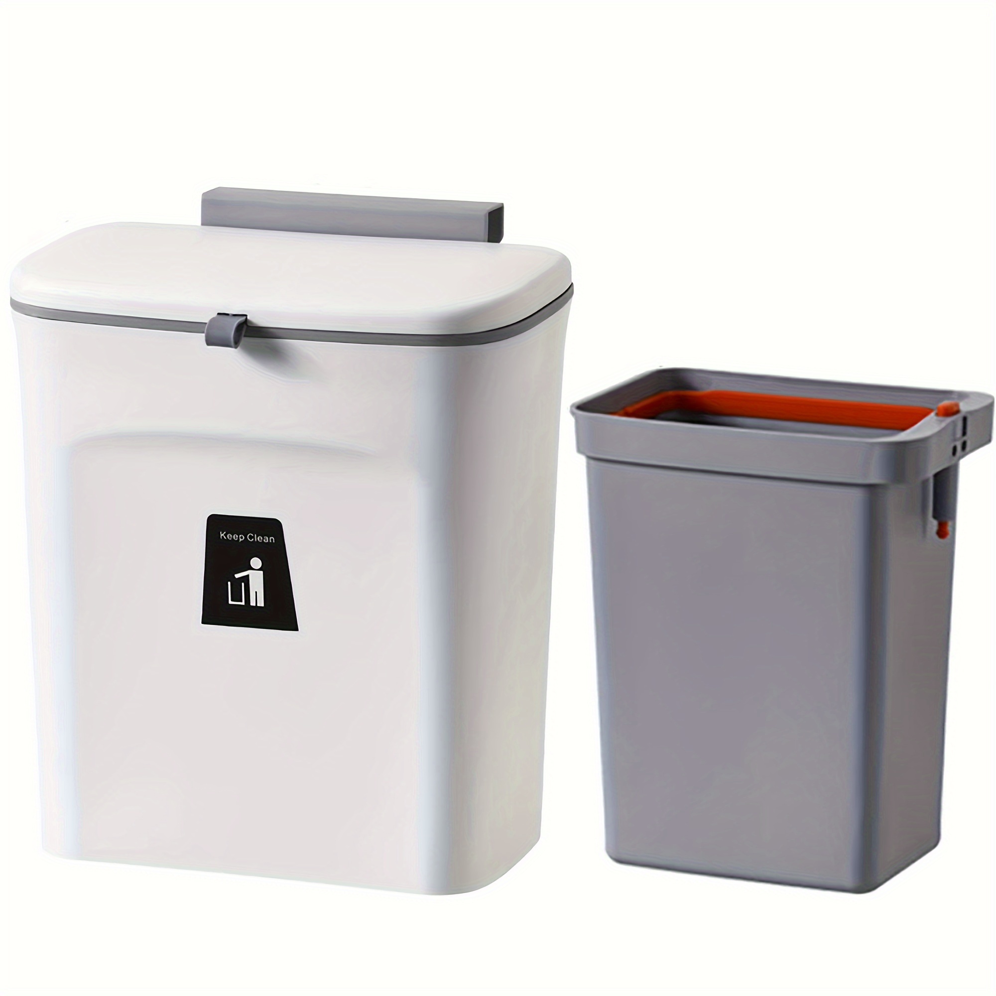 TEMU 9 Liter Hanging Trash Can With Lid With 6.5 Liter Inner Bucket, Kitchen Countertop Compost Bin, Under Sink Trash Bin For Kitchen Cabinet Door,