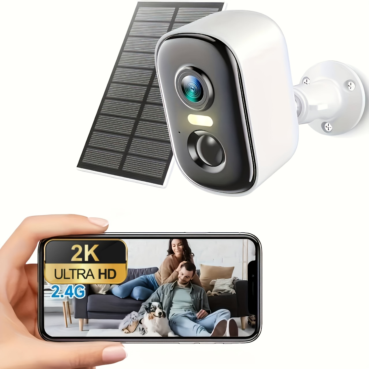 TEMU 2k Solar Camera Outdoor Wireless, 2.4gwifi Cameras, 5200mah Battery, Spotlight Color Night Vision, Detection, Siren Alarm, 2-way Talk, Ip65,