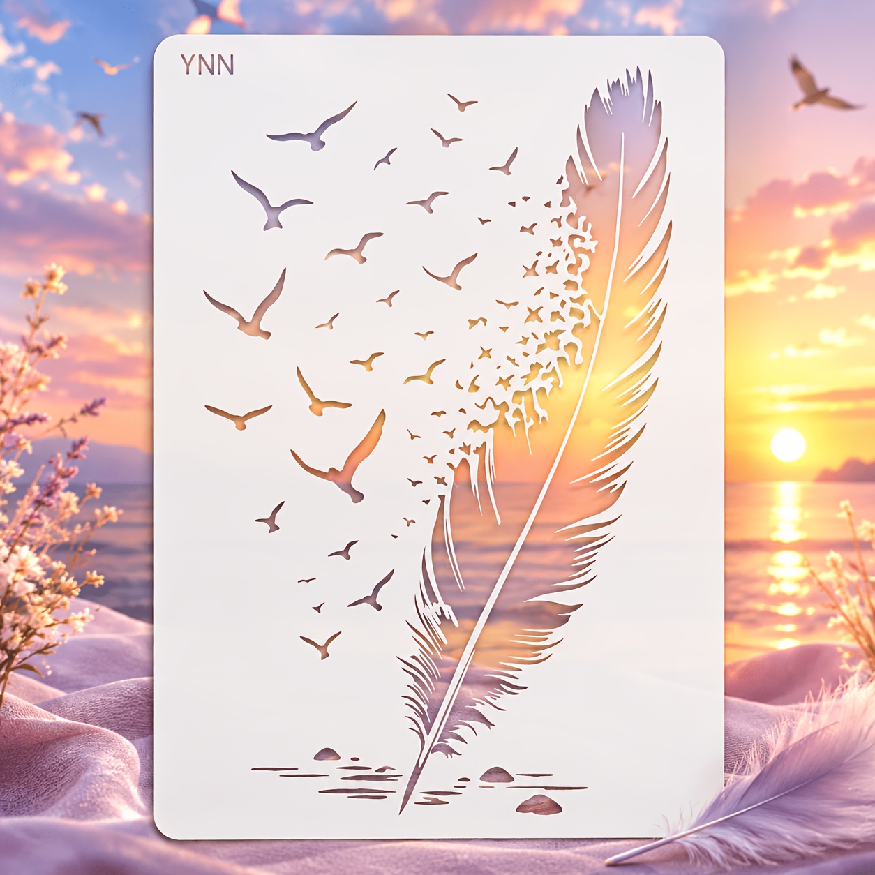 TEMU Pochoir Plume Volante YNN Réutilisable 11,7*8,3 Pouces pour Peinture avec Modèles de Dessin pour Artisanat, Art Mural, Meubles, Toile