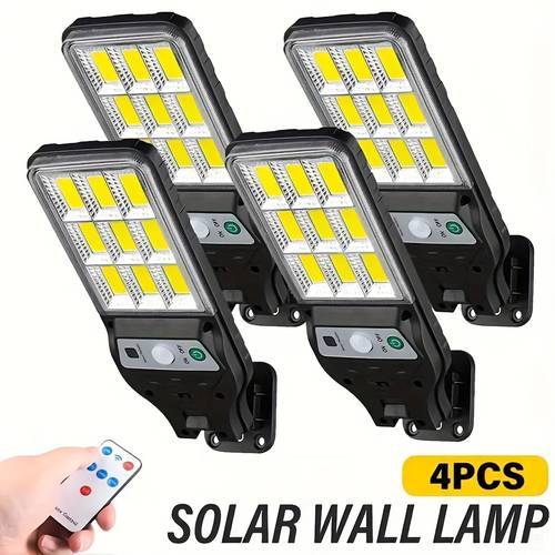 4pcs powerful solar street and area lighting outdoor led wall lamp 3 motion sensor street lights solar rechargeable for garden patio