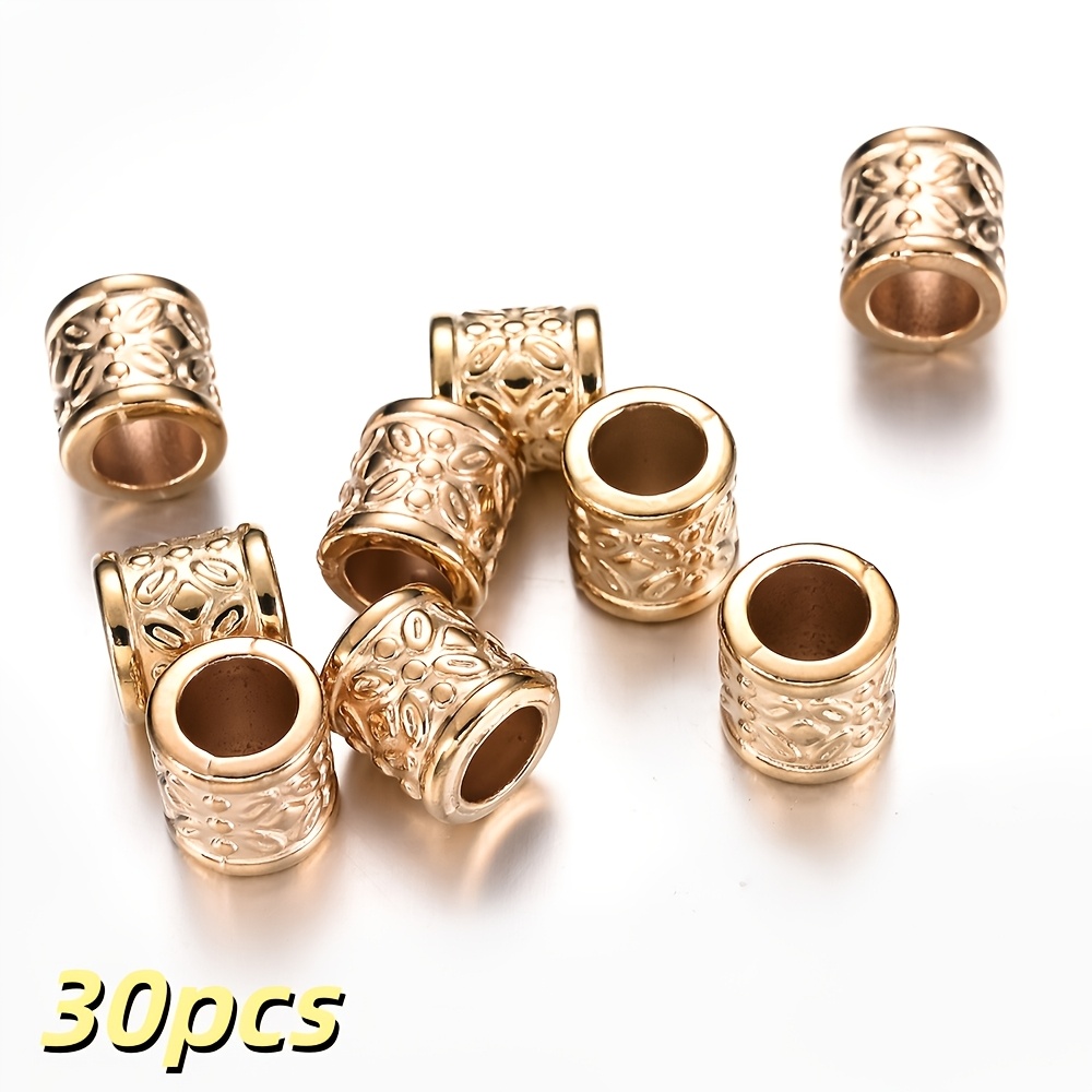TEMU 30 pz Perline a Tubo a KC Dorate da 9mm con Foro Grande e Spaziatura per Creazione di Gioielli, Braccialetti, Collane, Fai da Te, per Capelli,