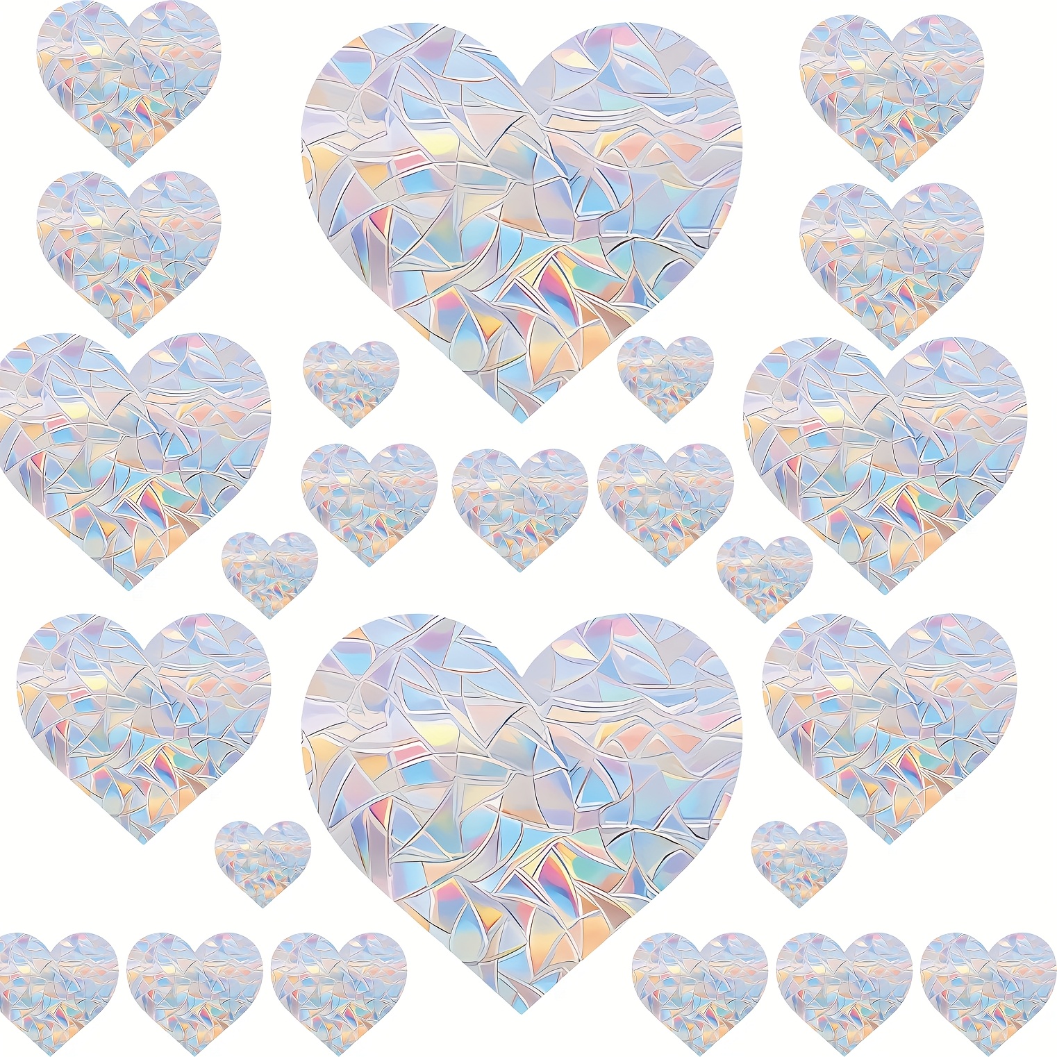 15- Deco Heart-shaped Vinyl Window Clings, Thick Non-adhesive Bird Collision Prevention Stickers, Static Cling Decor For