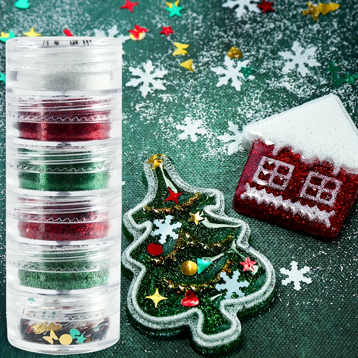 

Christmas Resin Filler Glitter 6-pack - Red & Green Sparkling Sequins - , Christmas Tree & Star Confetti - And Keychain Mold Filling Material - Plastic Craft Sequin For Holiday Decorations