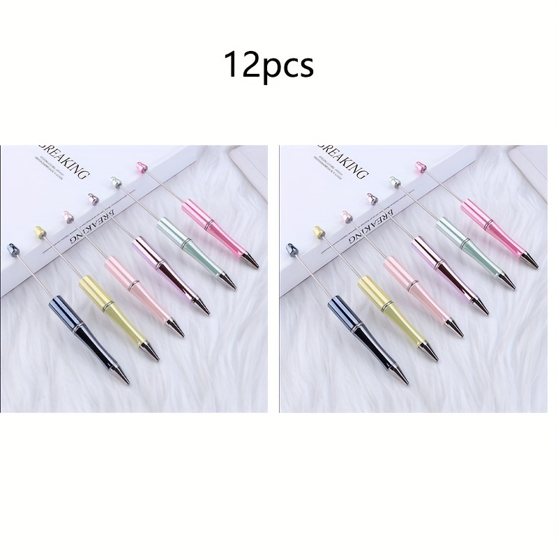 Image of 12pcs Uv Electroplated Beaded Pens, Handmade Diy Beaded Pens, Black Ink Ballpoint Pens, Smooth Writing, Gifts For Teachers And Students, , Anniversary Gift Pens, With 1.0mm Black Refill, Color Random