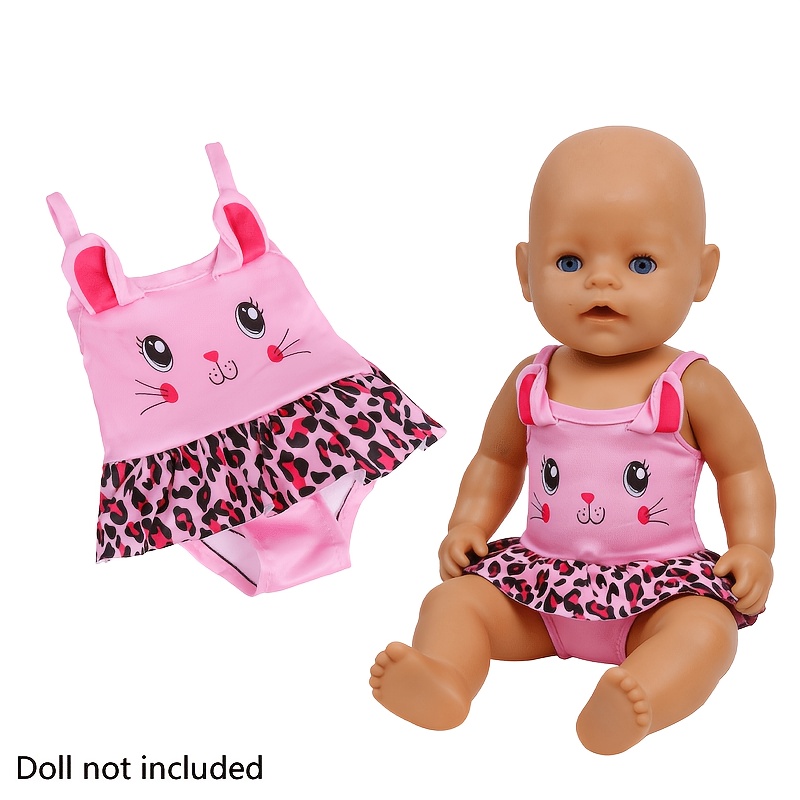 Image of A Swimsuit With A Leopard-print Skirt, Designed For 14-18 Inch Dolls (doll Not Included). This Adorable Outfit, Featuring , Is To Children.