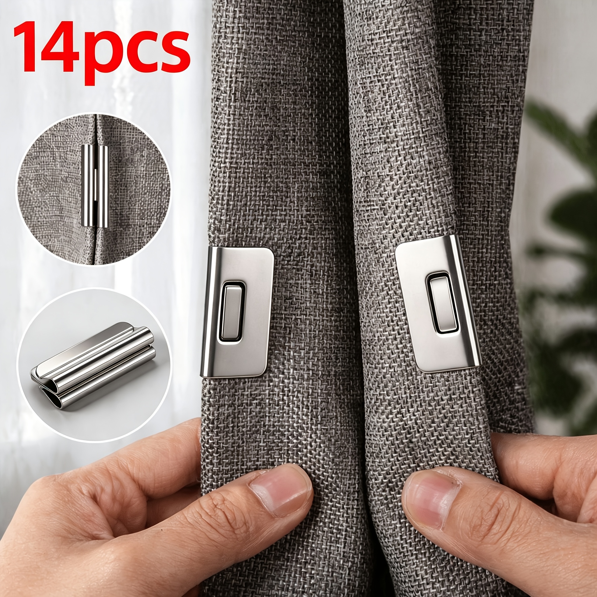 Image of 14 Curtain Clips, Preventing Light Leakage, Made Of High-quality Metal Material, And Durable, An Essential Household Accessory, Suitable For All Types Of Curtains And Blackout Curtains