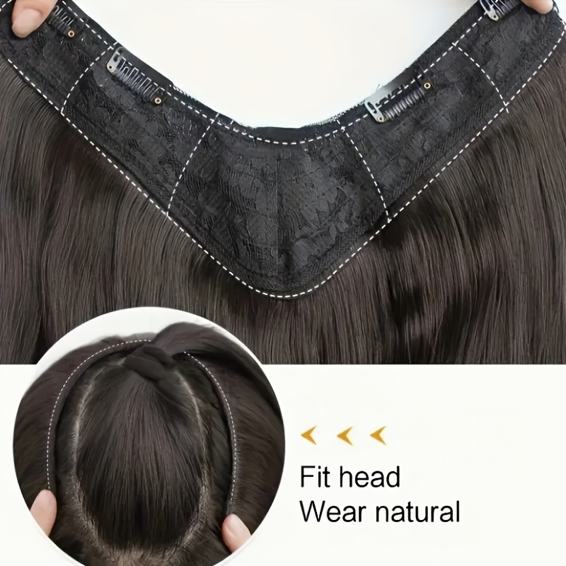 elegant 20 inch v shaped clip on wig for women long curly wavy hairpiece with 4 hidden clips natural look multiple colors beige     daily wear special occasions versatile hairpiece sleek hairpiece   hairpiece details 4