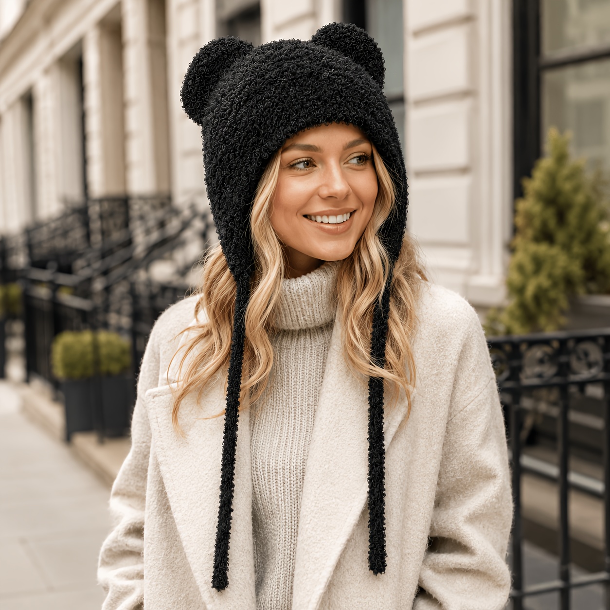 TEMU Adorable Bear Ear Fuzzy Winter Hat With Ties – Soft Warm Earflap Hat For Travel & Daily Wear. , . 1 Hat, Multiple Occasions. Cold Outside. Cozy