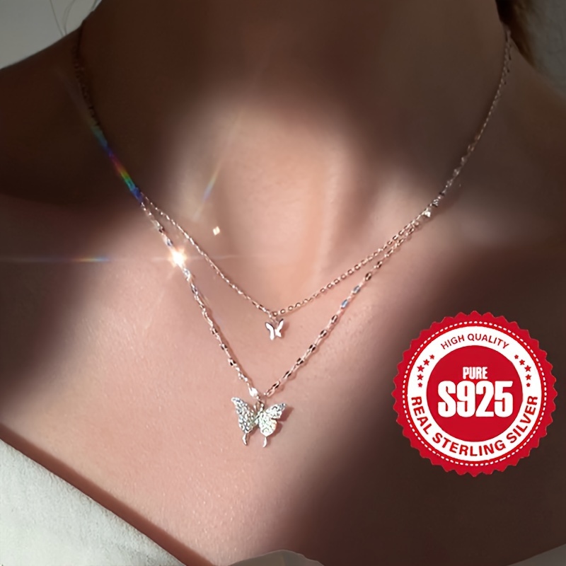 

925 Sterling Silver Necklace, Bling Bling Butterfly Design Jewelry Accessories For Parties Dating And Daily Wear, Valentine's Day Gift