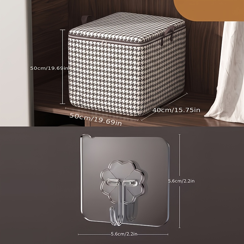 TEMU 2pcs (1pc Storage Box And 1pc Transparent Hook) Bird Grid Storage Box With Double Zippers - Perfect For Clothing Storage, Moving, And Travel