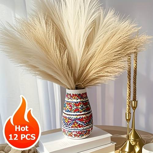 12pcs large artificial reeds greenery realistic natural mixed color pampas grass bunny tail grass and fluffy vine for vase filler boho home decor holiday decor for christmas easter valentines day