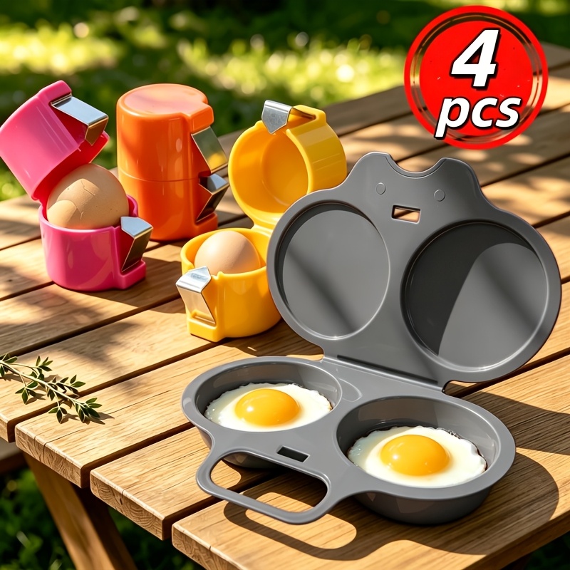 TEMU 4pcs Microwave Steaming Egg Jars, High-quality Automatic Peeler And Egg Cracker, Double-compartment Heat-resistant Steamer, Plastic Egg Cooker,