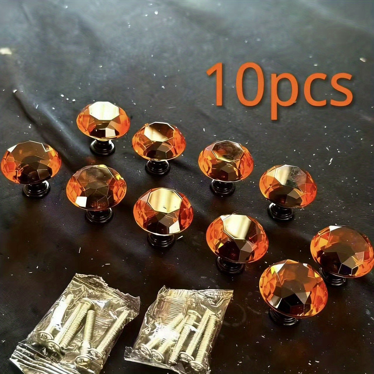 TEMU 10pcs Amber Crystal Glass Cabinet Knobs, Black Handle Cabinet Knobs, Furniture Cabinet Single Hole Knobs, Drawer Cabinet Knobs