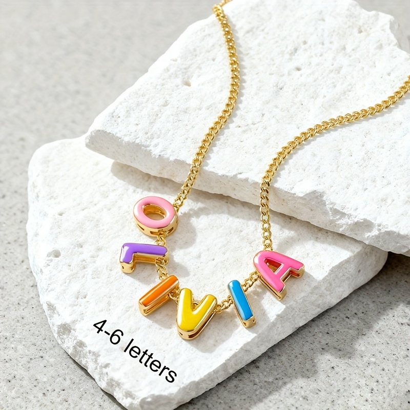 TEMU Custom Letter Necklace Stainless Steel Personalized 3d Colored Enamel Letter Pendant Bohemian Fashionable Exquisite Women's Necklace Clothing